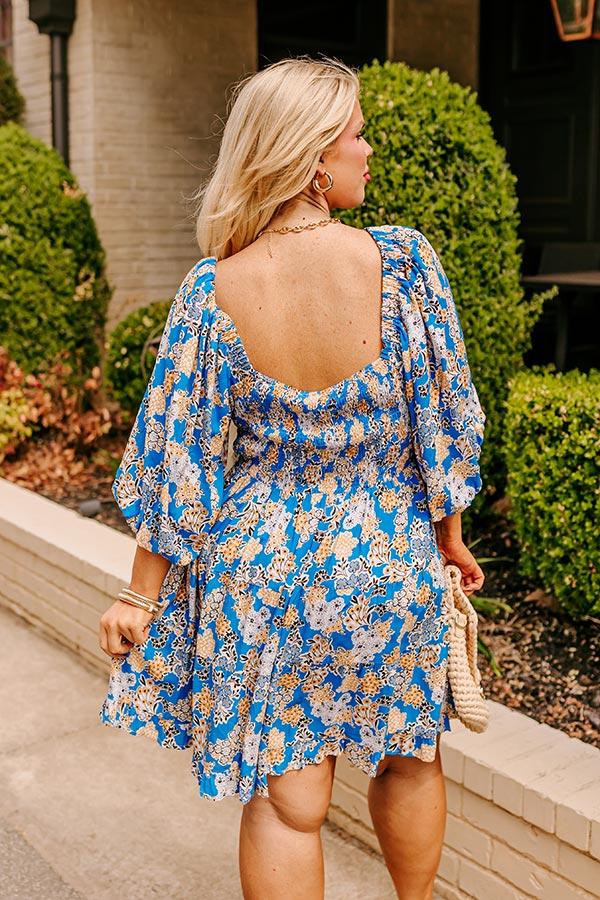 Whispering Muse Floral Mini Dress In Ocean Blue Curves Product Image