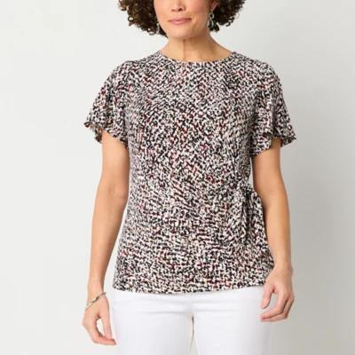 Liz Claiborne Womens Round Neck Short Sleeve Blouse Product Image