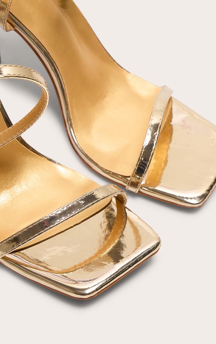 Gold PU Square Toe Barely There Mid Heeled Sandals Product Image