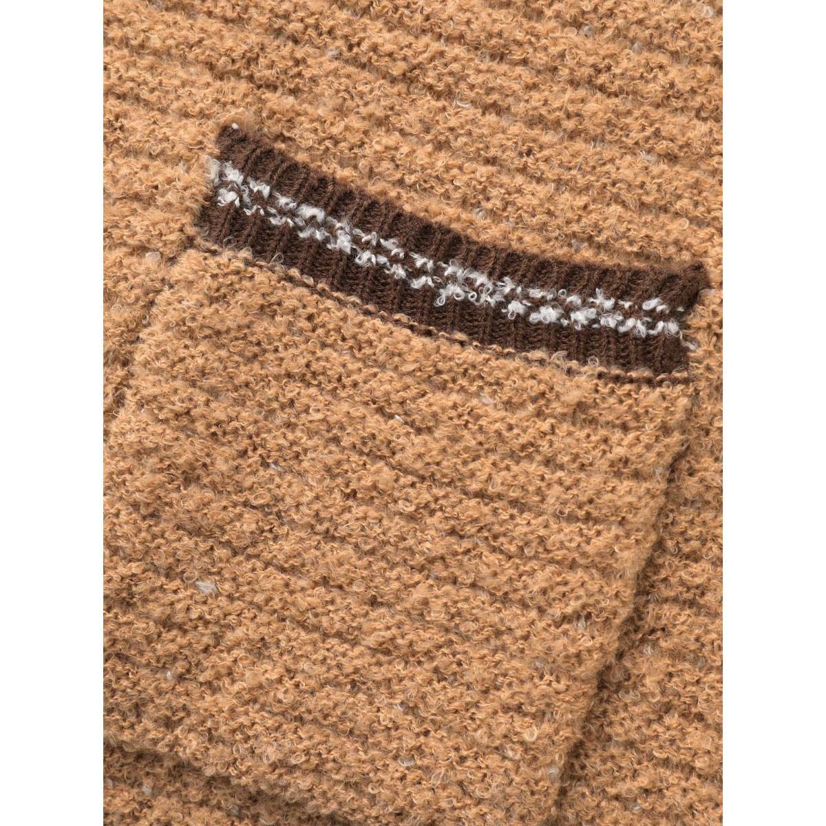 Plus Size Texture Contrast Drop Shoulder Sleeve Cardigan LightBrown Women Leisure Loose Long Sleeve Casual Cardigans BloomChic 12/L Product Image