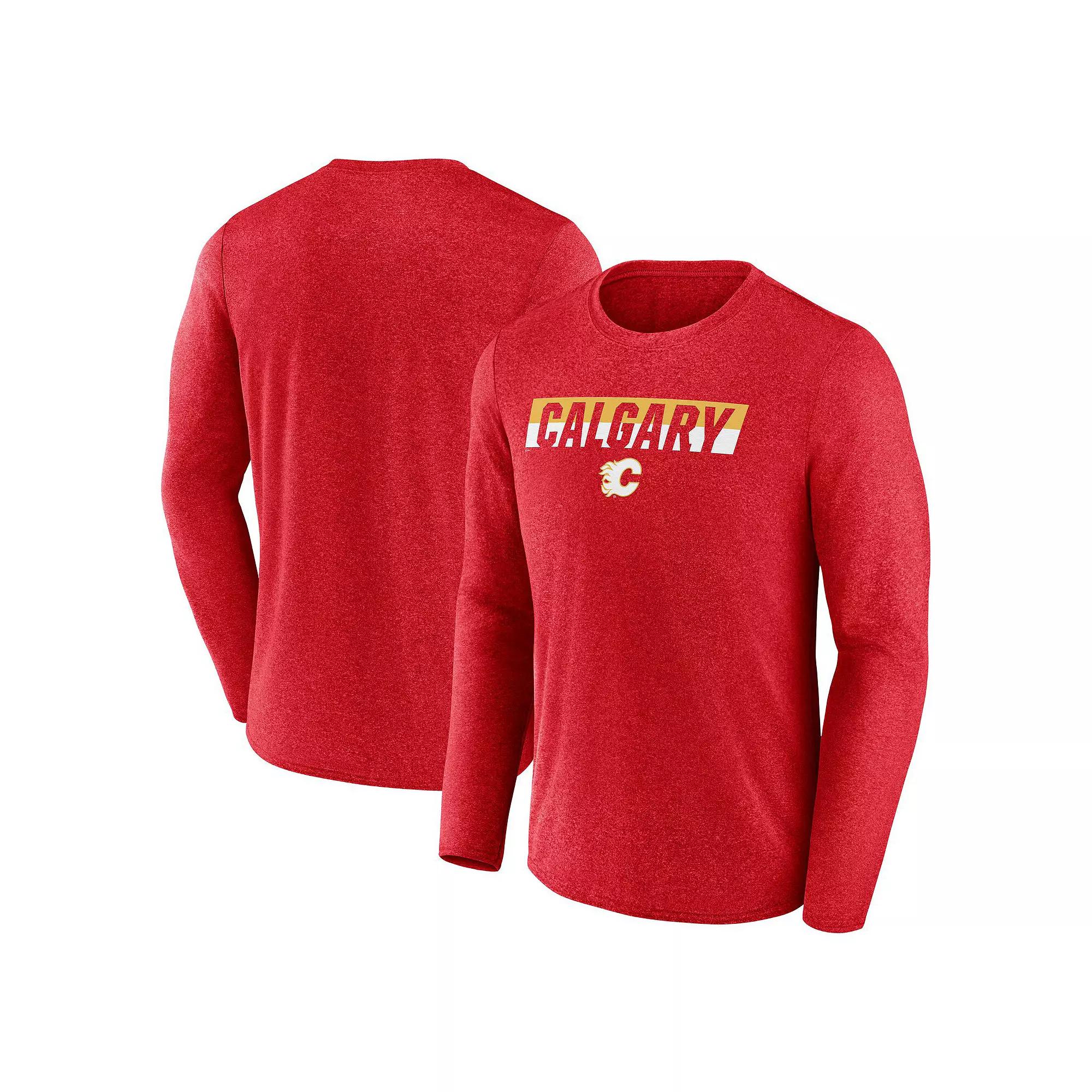 Men's Fanatics Heather Red Calgary Flames Transition Long Sleeve T-Shirt,  Product Image
