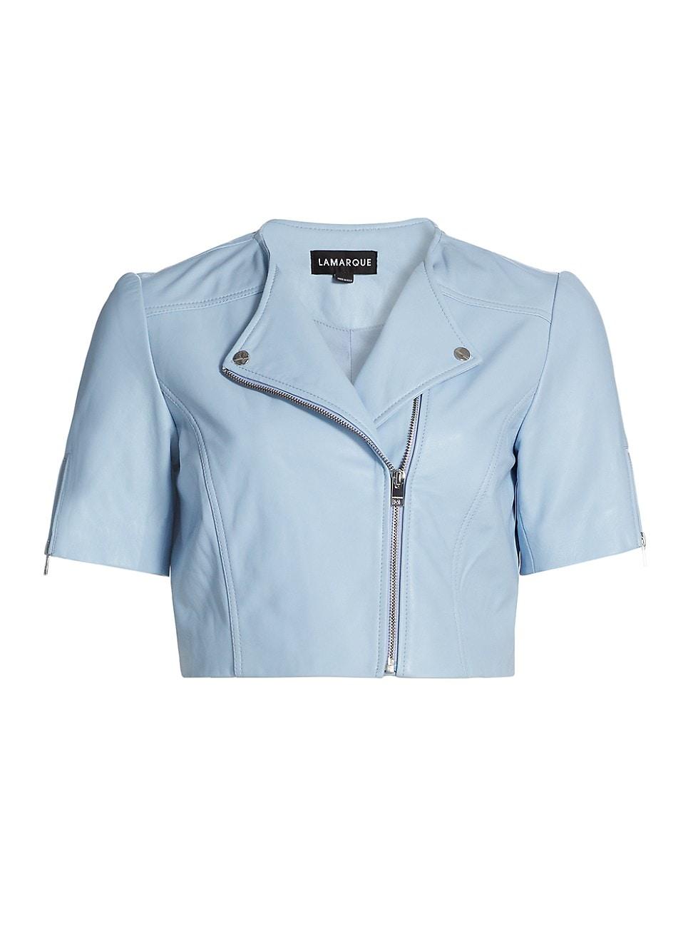 Womens Kirsi Leather Crop Biker Jacket Product Image