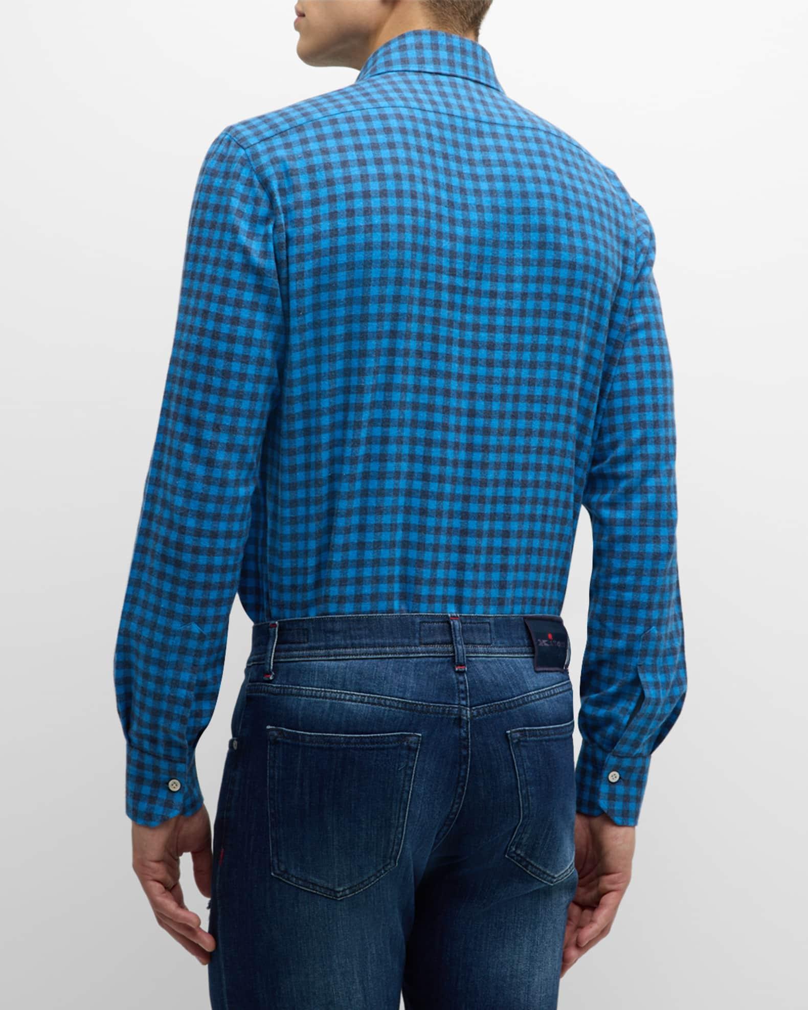 Men's Gingham Flannel Casual Button-Down Shirt Product Image