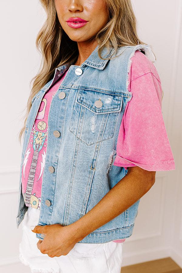 Risen Violet Distressed Denim Vest Product Image