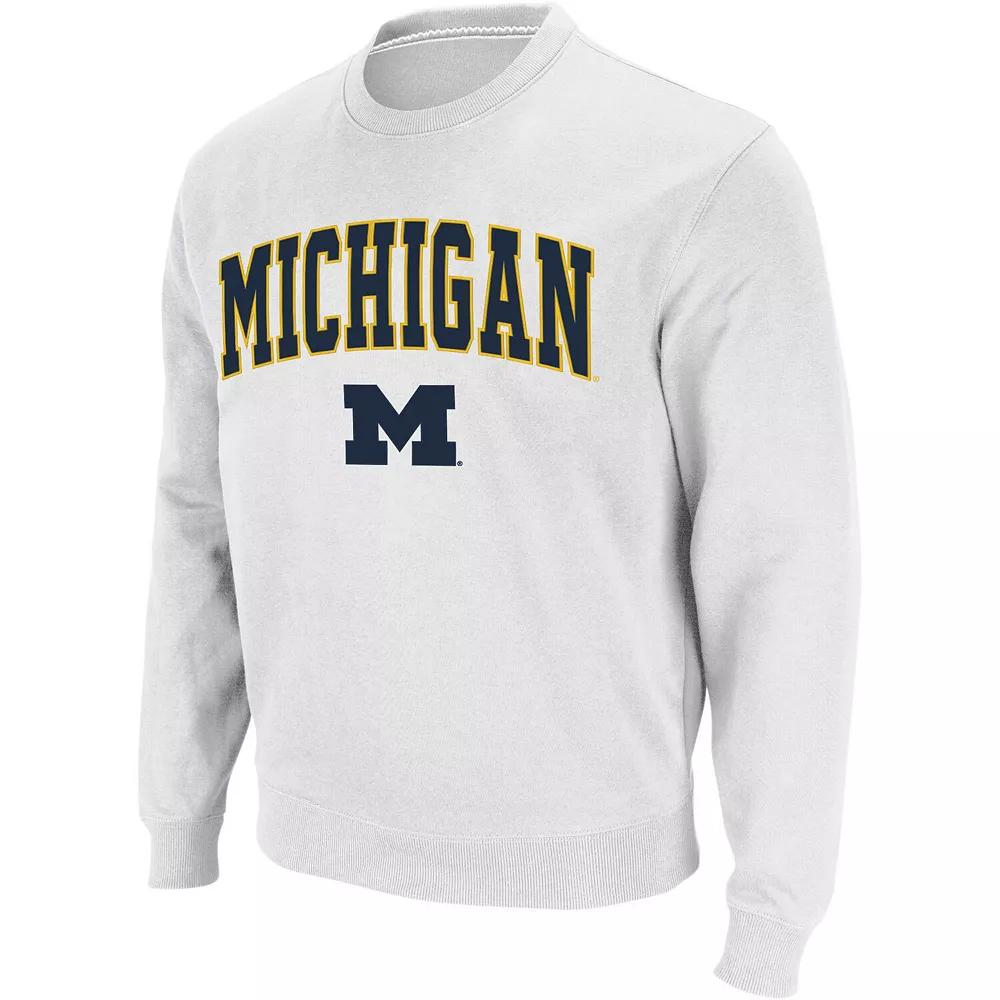 Men's Colosseum White Michigan Wolverines Arch & Logo Crew Neck Sweatshirt,  Product Image