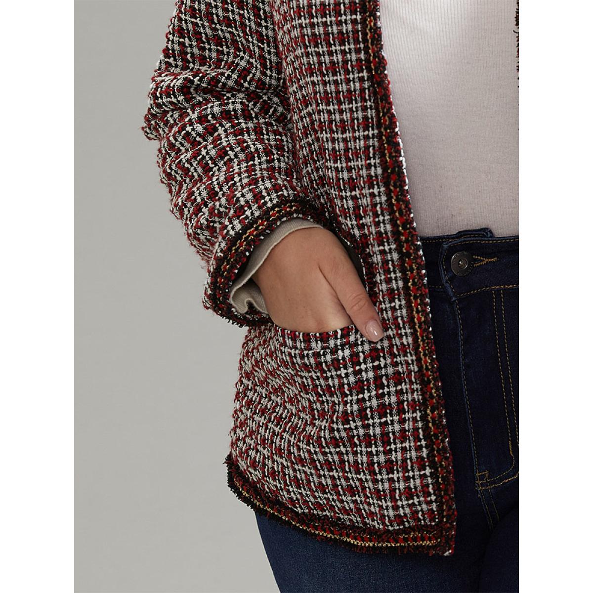 Plus Size Coarse Tweed Gingham Plisse Flap Pocket Blazer Women Scarlet Office Texture Ladies Office Winter Coats BloomChic 30/6X Product Image