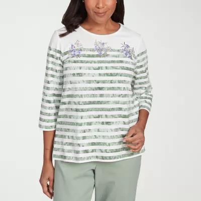 Alfred Dunner Santa Fe Womens Crew Neck 3/4 Sleeve Stretch Fabric T-Shirt Product Image