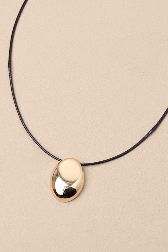 Louetta Gold Pendant Cord Choker Necklace Product Image