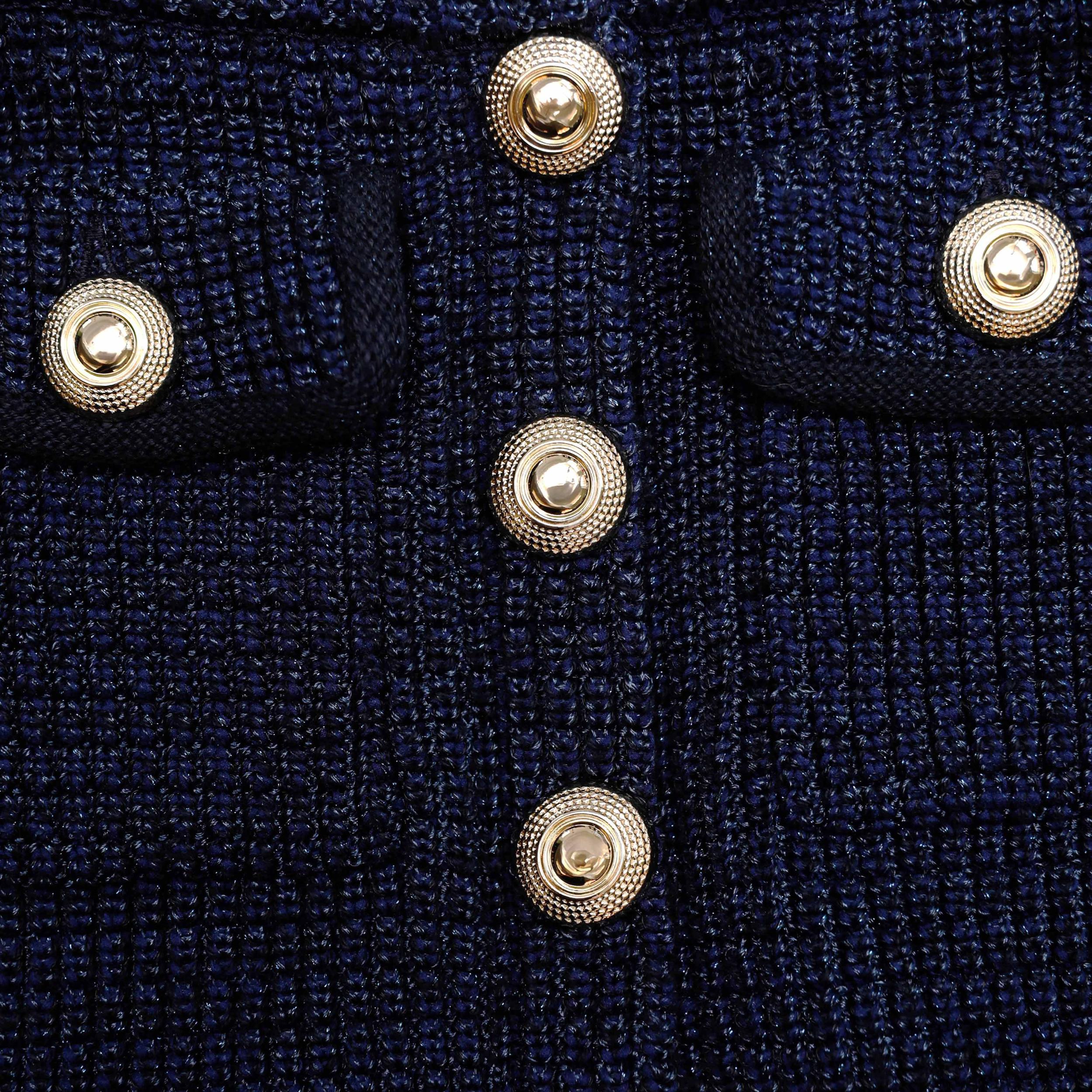 Navy Knit Peplum Midi Dress Product Image