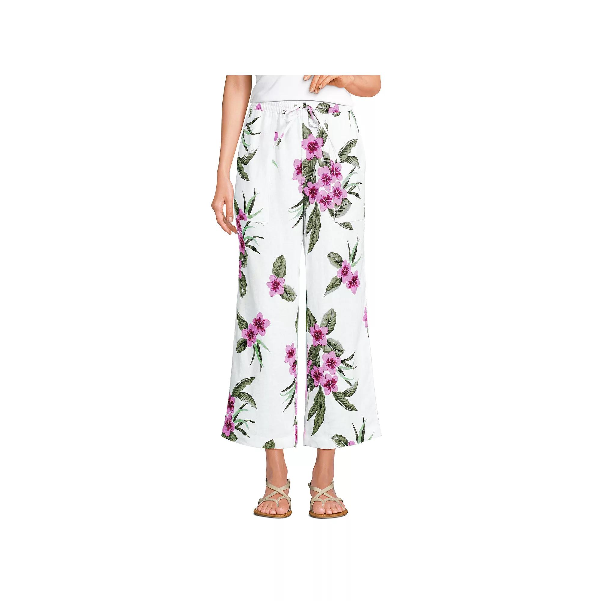 Women's Lands End High-Rise Pull-On Drawstring Linen Wide-Leg Cropped Pants,  Product Image