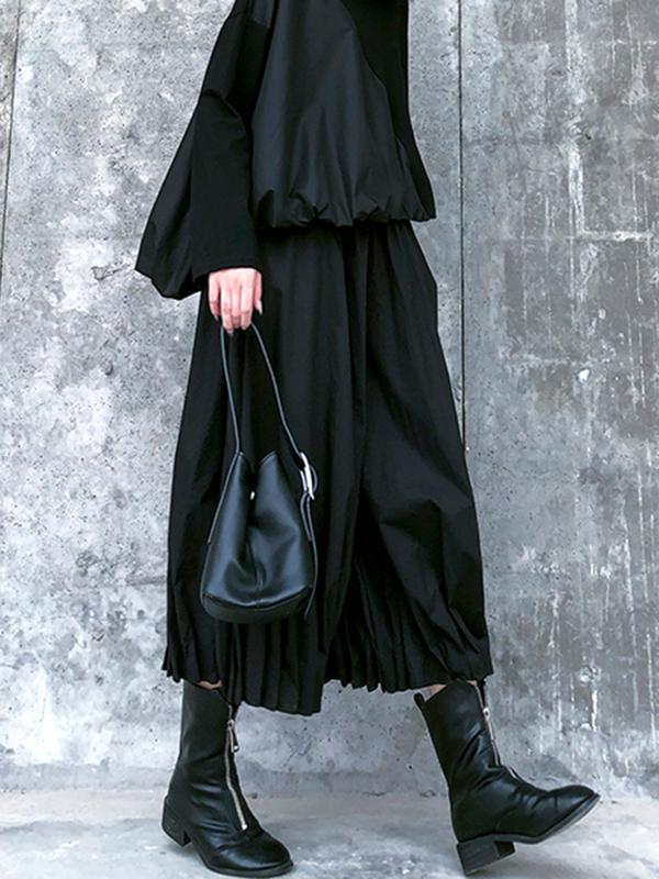 Stylish Black Solid Color High Waisted Wide Leg Pants Product Image
