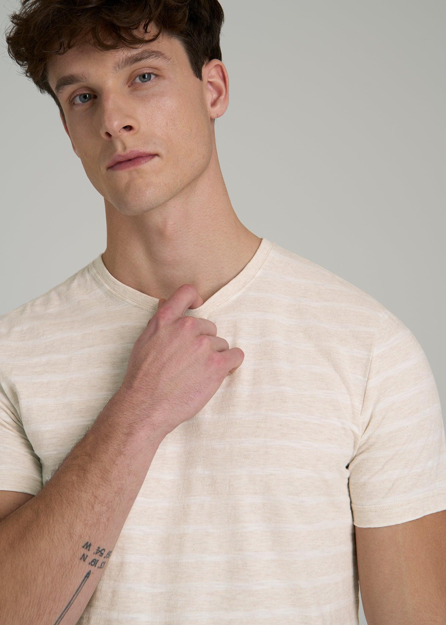REGULAR-FIT Striped Tee for Tall Men in Heathered Oatmeal and White Stripe Male Product Image