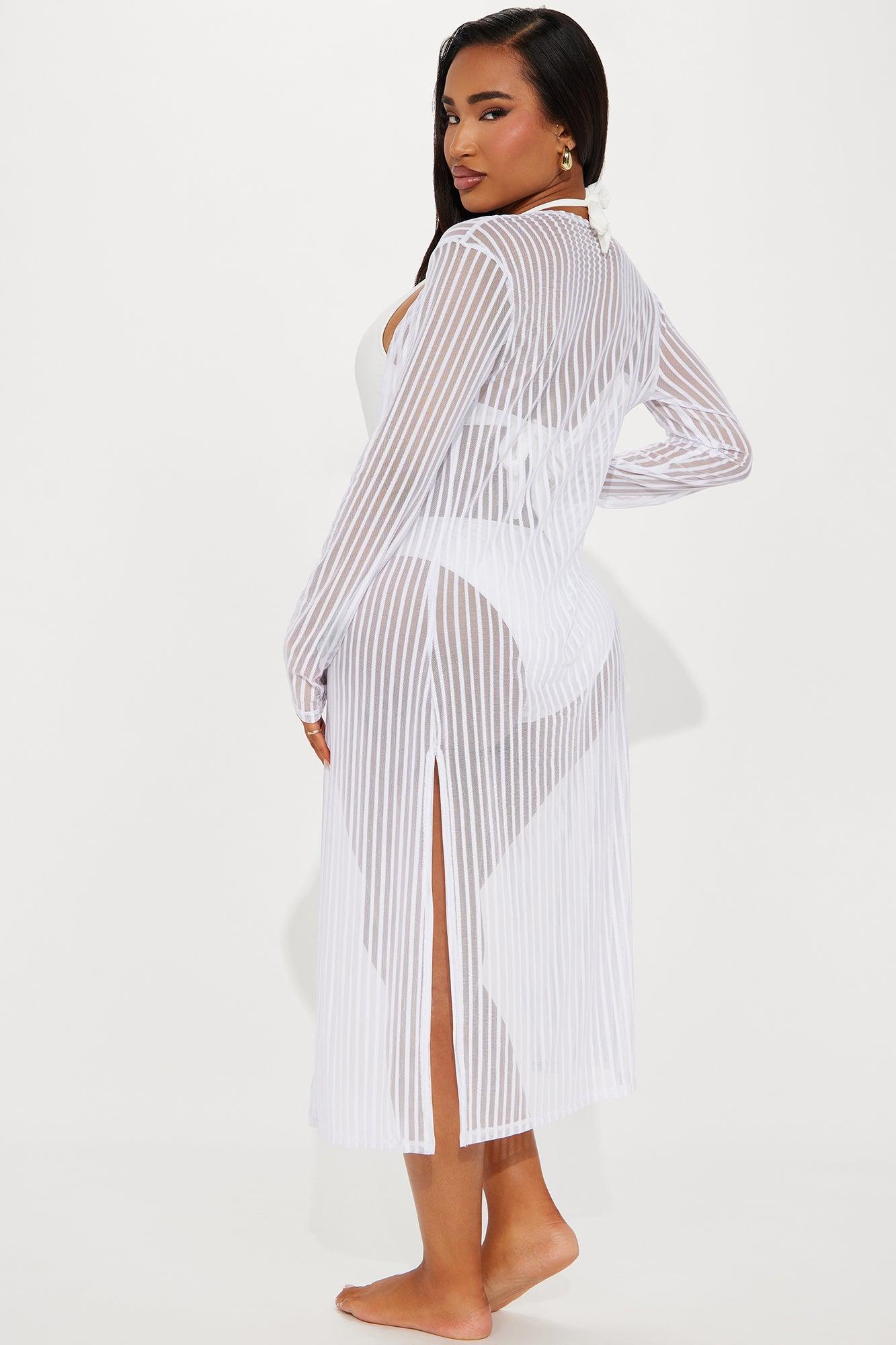 Beach Shade Stripe Cover Up Kimono - White Product Image