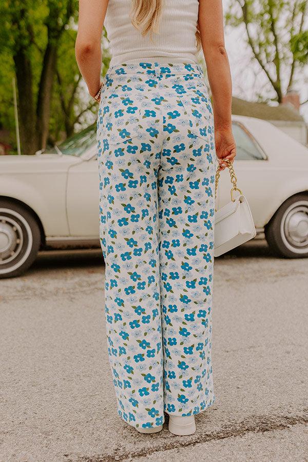 The Poppy High Waist Floral Wide Leg Pants in Blue Product Image