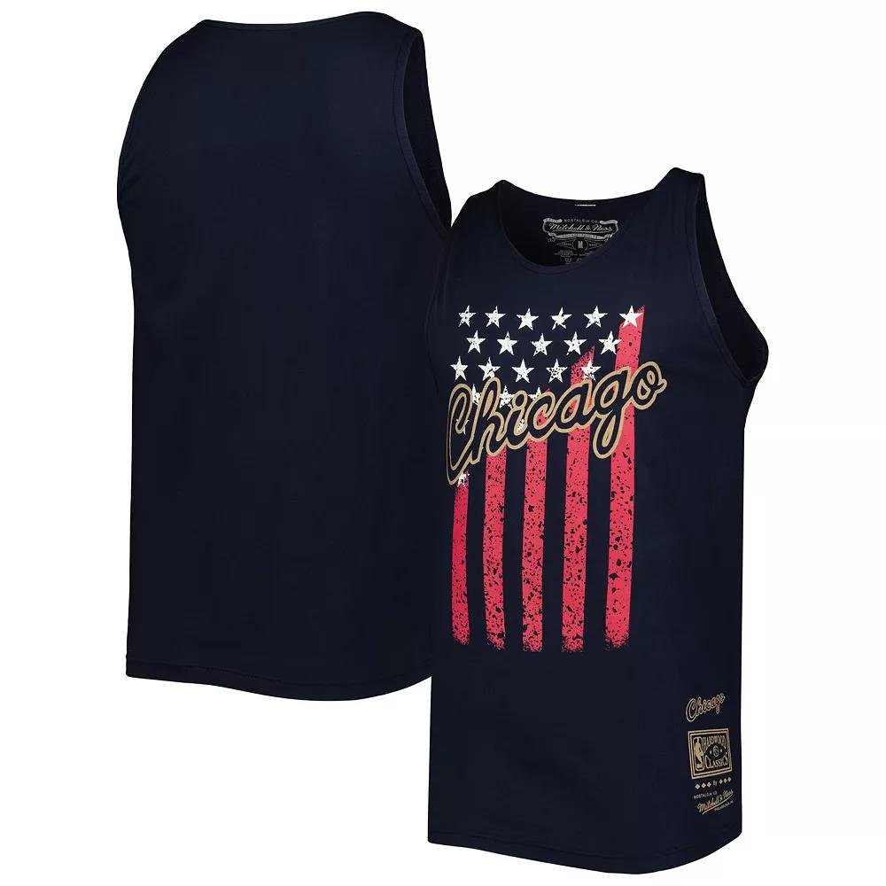 Men's Mitchell & Ness Navy Chicago Bulls Hardwood Classics Americana Stars and Stripes Tank Top,  Product Image