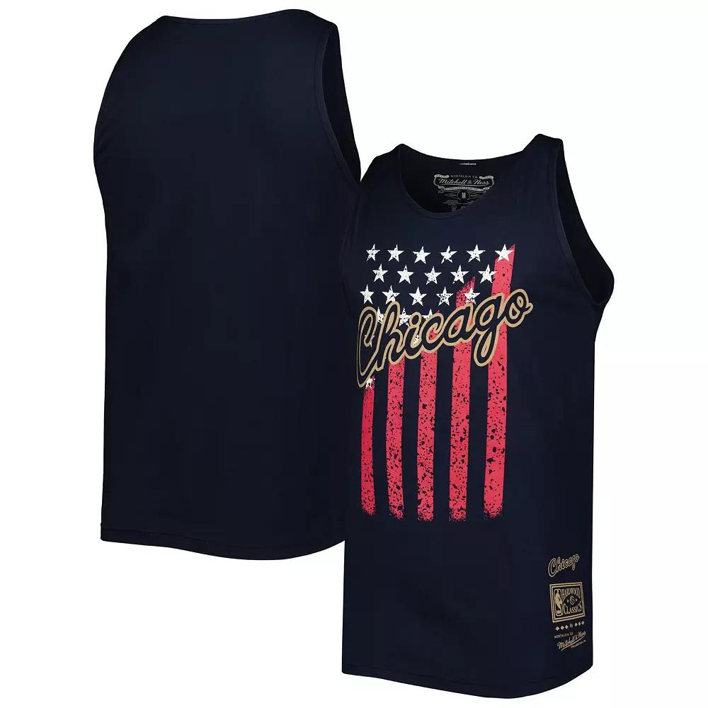 Men's Mitchell & Ness Navy Chicago Bulls Hardwood Classics Americana Stars and Stripes Tank Top,  Product Image