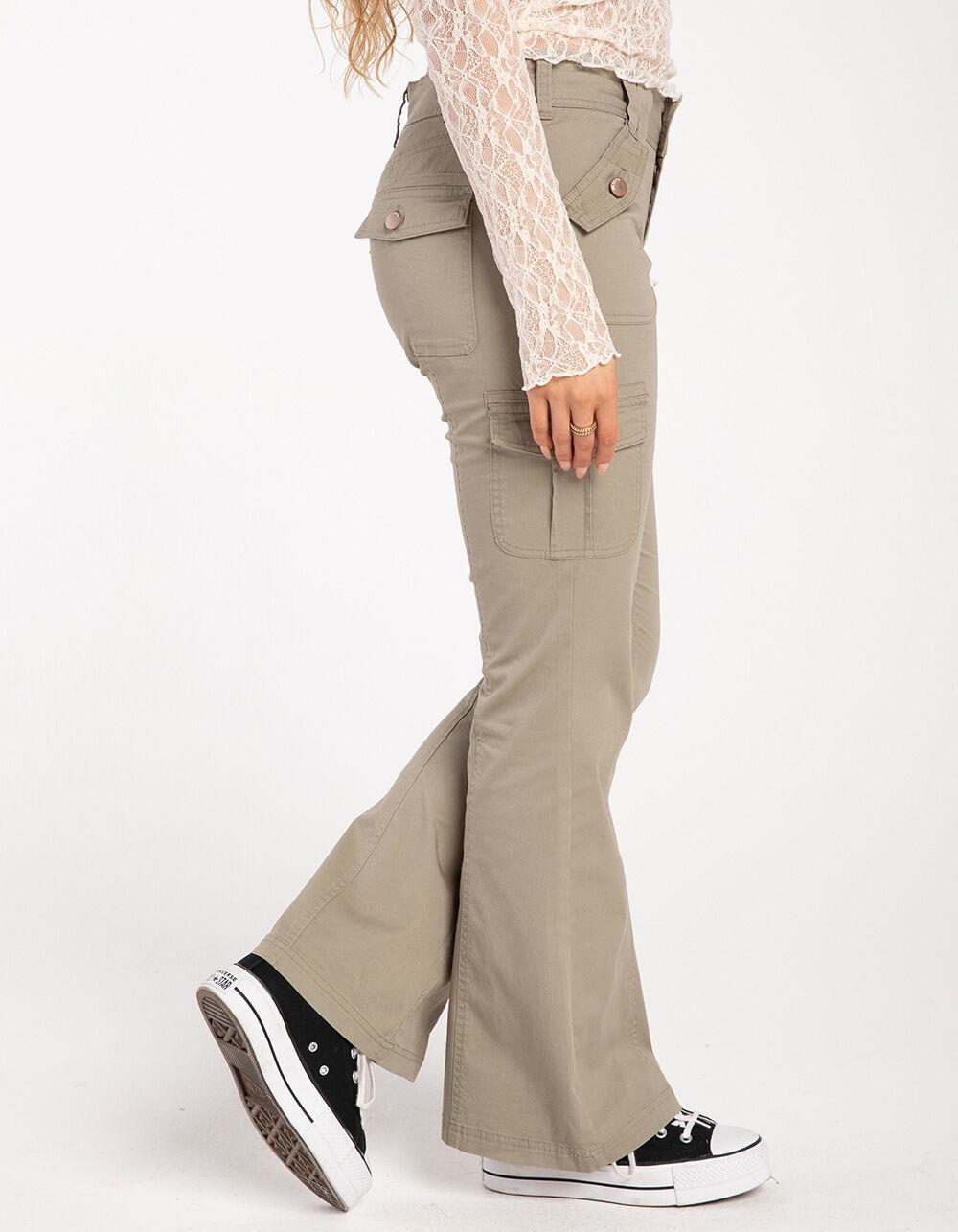 RSQ Womens Low Rise Poplin Cargo Flare Pants - SAGE Product Image