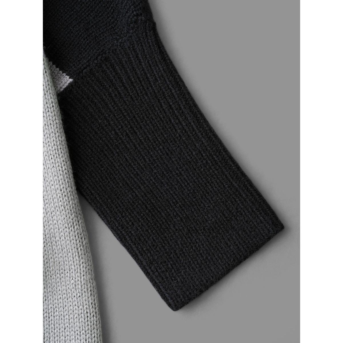 Plus Size Curvy Ribbed Hem Color Block Knit Cardigan Black Women Casual Loose Long Sleeve Everyday Cardigans BloomChic 26/4X Product Image