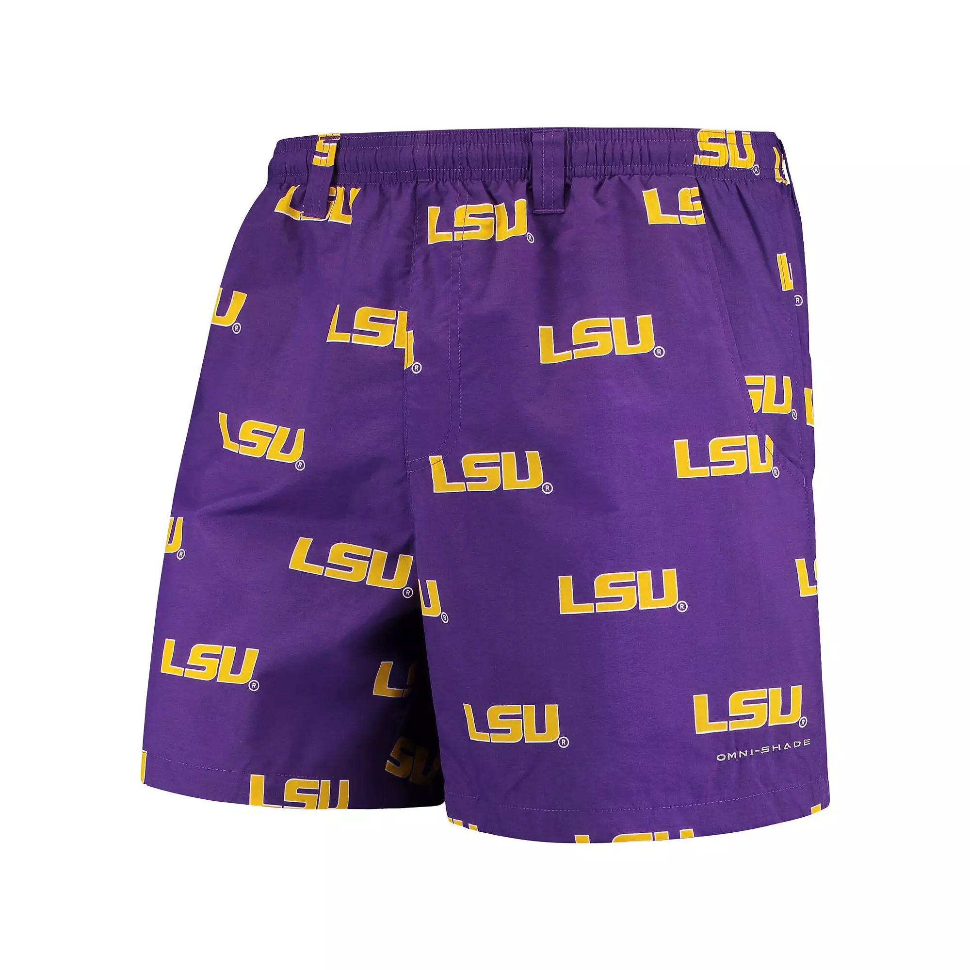 Men's Columbia Purple LSU Tigers PFG Backcast II Omni-Shade Hybrid Shorts, Size: Large Product Image