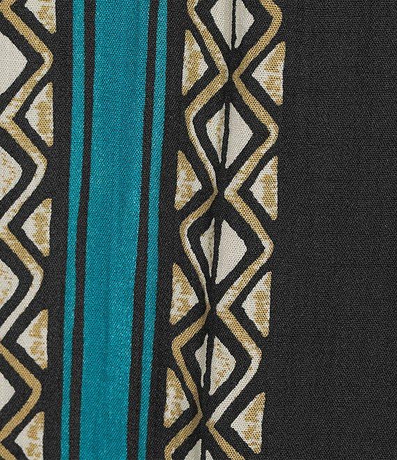 Tru Luxe Jeans Floral Border Print Split V-Neck Elbow Sleeve Top Product Image