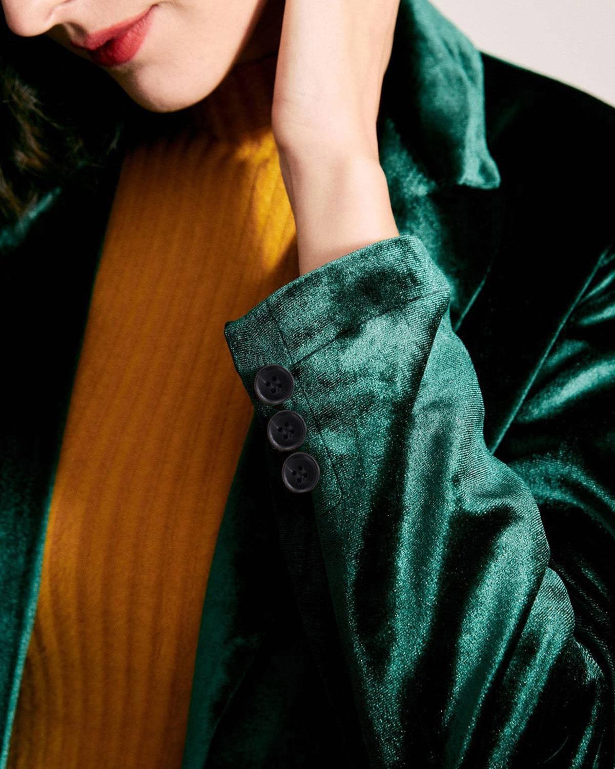 The Casual One Button Green Velvet Blazer Product Image