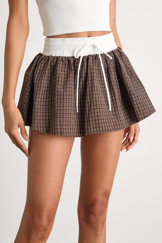 Parker Brown Gingham Mini Skort Product Image