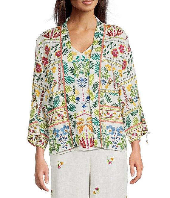 JOHNNY WAS Mixed Floral Printed Linen V-Neck Sleeveless Coordinaiting Tank Product Image