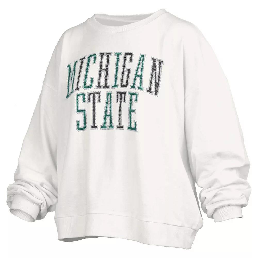 Women's Pressbox White Michigan State Spartans Janise Waist Length Oversized Pullover Sweatshirt, Size: Large Product Image