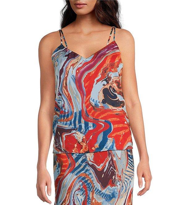 Skies Are Blue Abstract Print Double Strap Sleeveless Sweetheart Neckline Cami Product Image