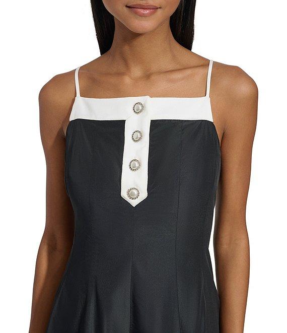 KARL LAGERFELD PARIS Taffeta Square Neck Sleeveless Pearl Button Gown Product Image
