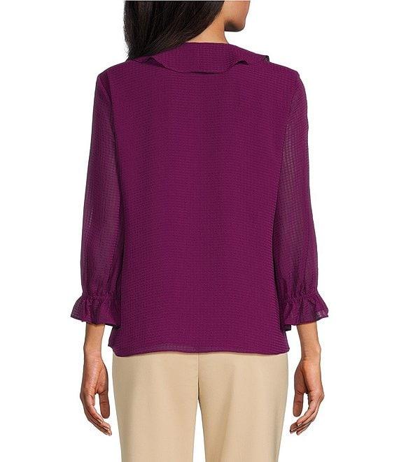 Investments Petite Size Riley Woven Cascading Ruffle V-Neck 3/4 Sleeve Top Product Image