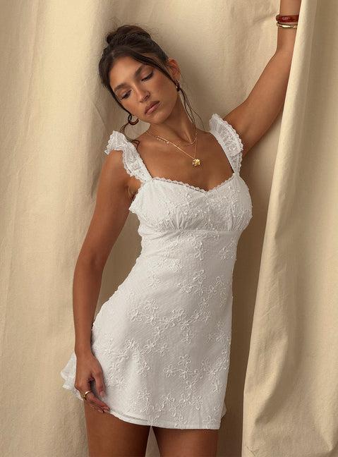 Beacall Embroidered Mini Dress White Product Image
