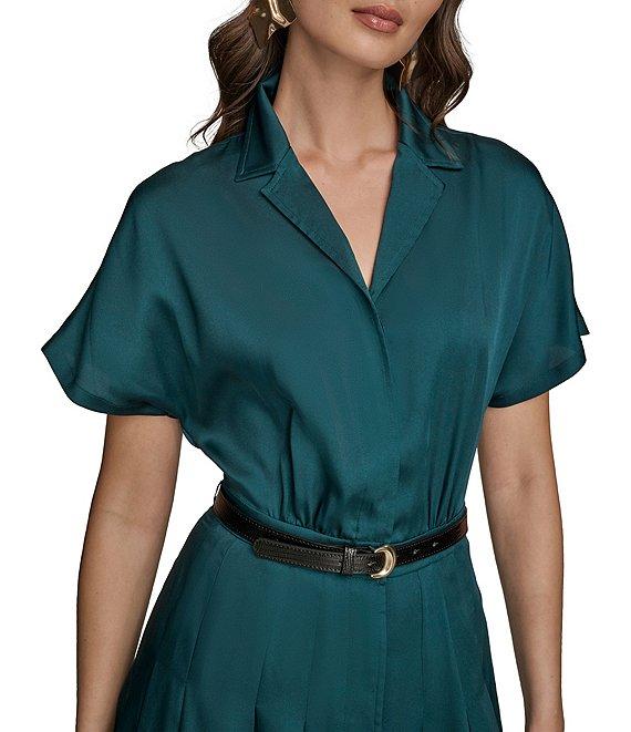 Donna Karan A-Line Notch Collar Short Sleeve Belt Dress Product Image
