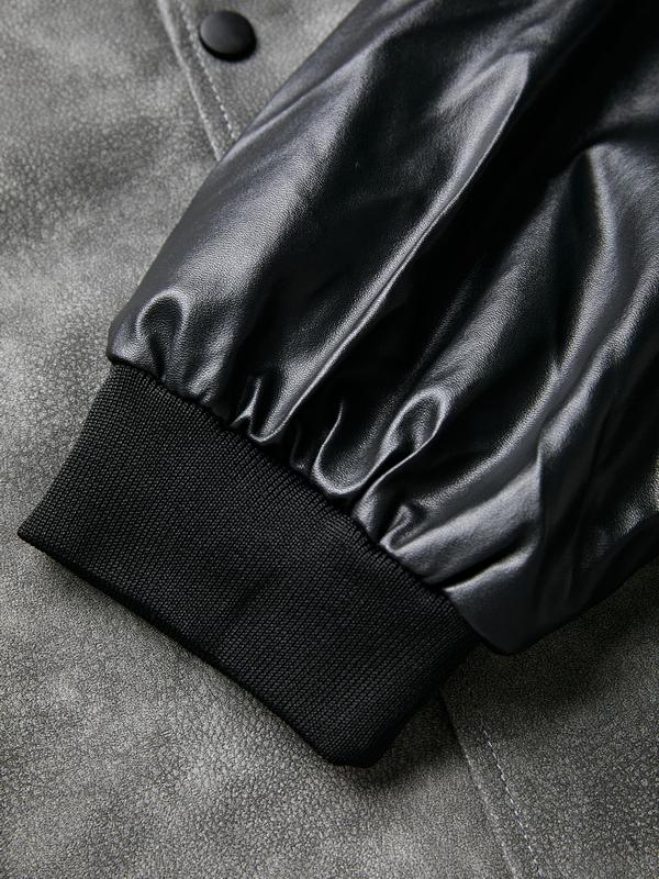 Men's Tie Dye Embroidery Leather Splice Jacket Product Image