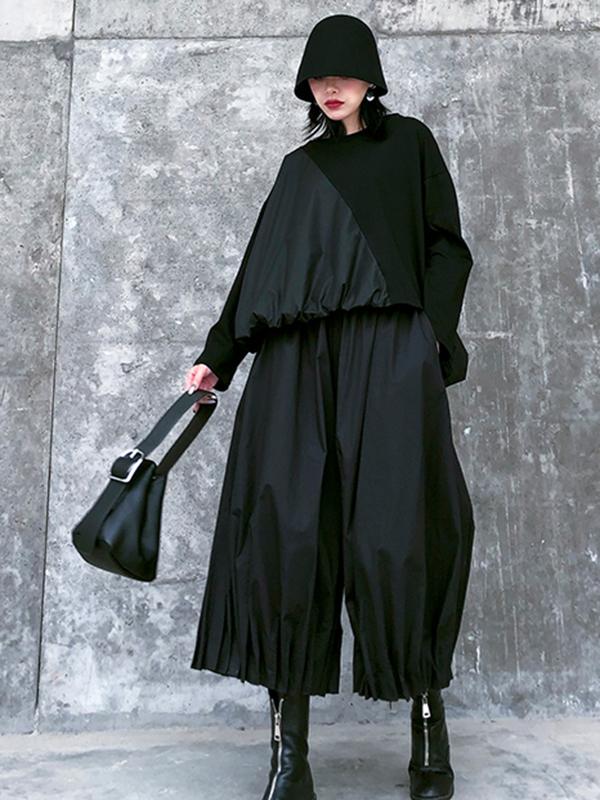 Stylish Black Solid Color High Waisted Wide Leg Pants Product Image