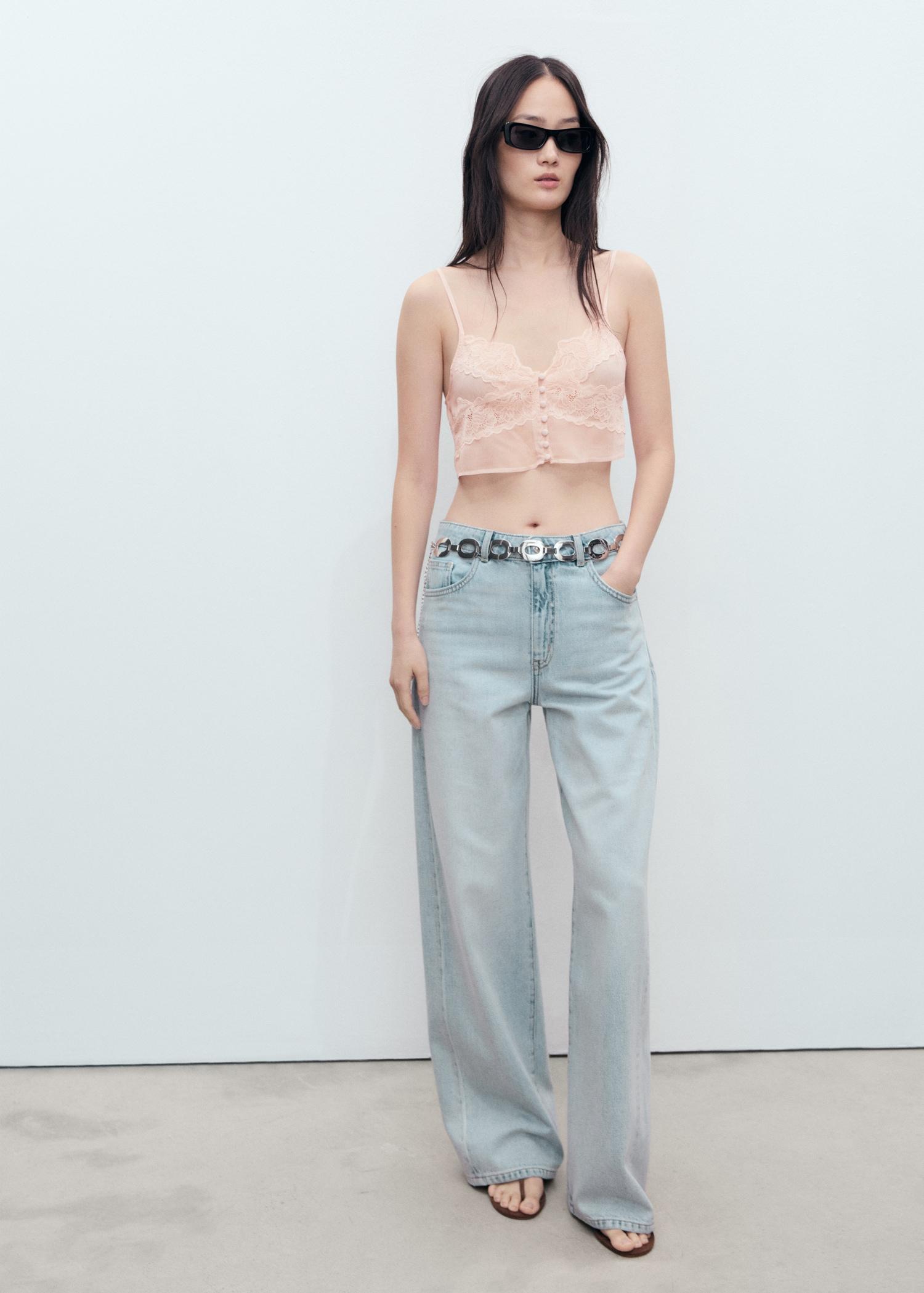 Lace crop top - Women | MANGO USA Product Image