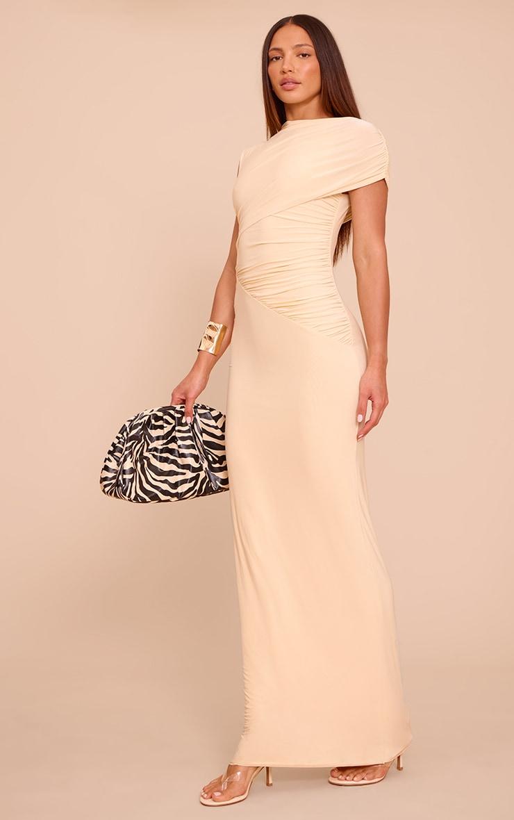 Tall Cream Double Layer Slinky Off Shoulder Drape Maxi Dress Product Image
