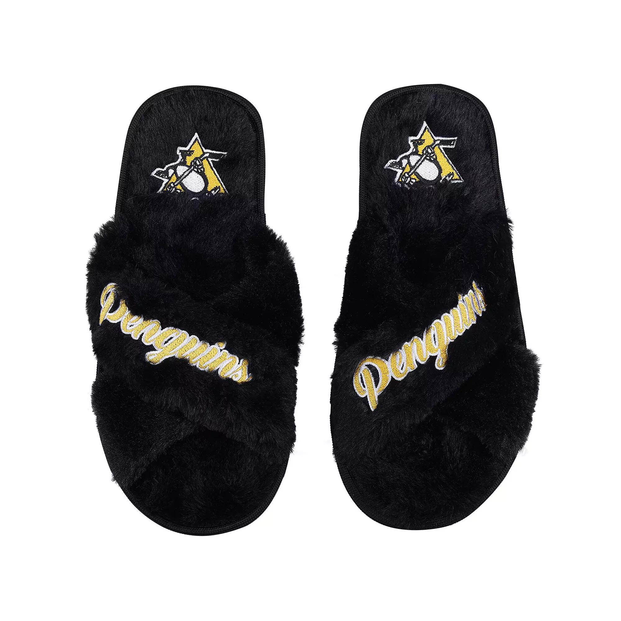 Women's FOCO Pittsburgh Penguins Script Cross Slide Slippers,  Product Image