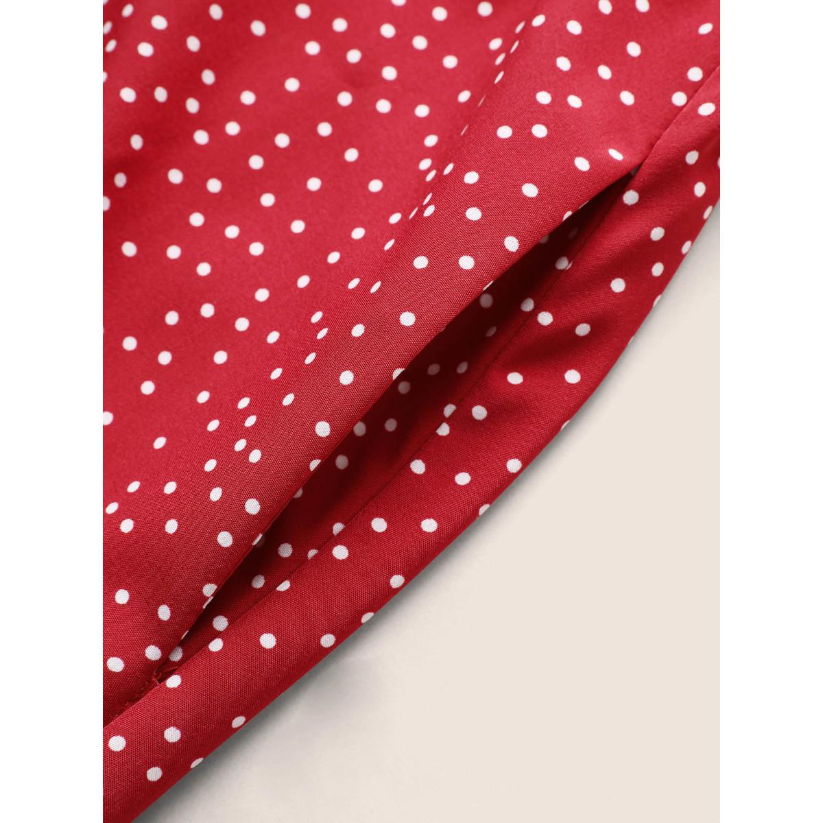 Plus Size Polka Dot Drawstring Ruffle Tiered Ruched Pocket Midi Dress Red Women Elegant Non Heart neckline Short sleeve Curvy Midi Dress BloomChic 12/L Product Image