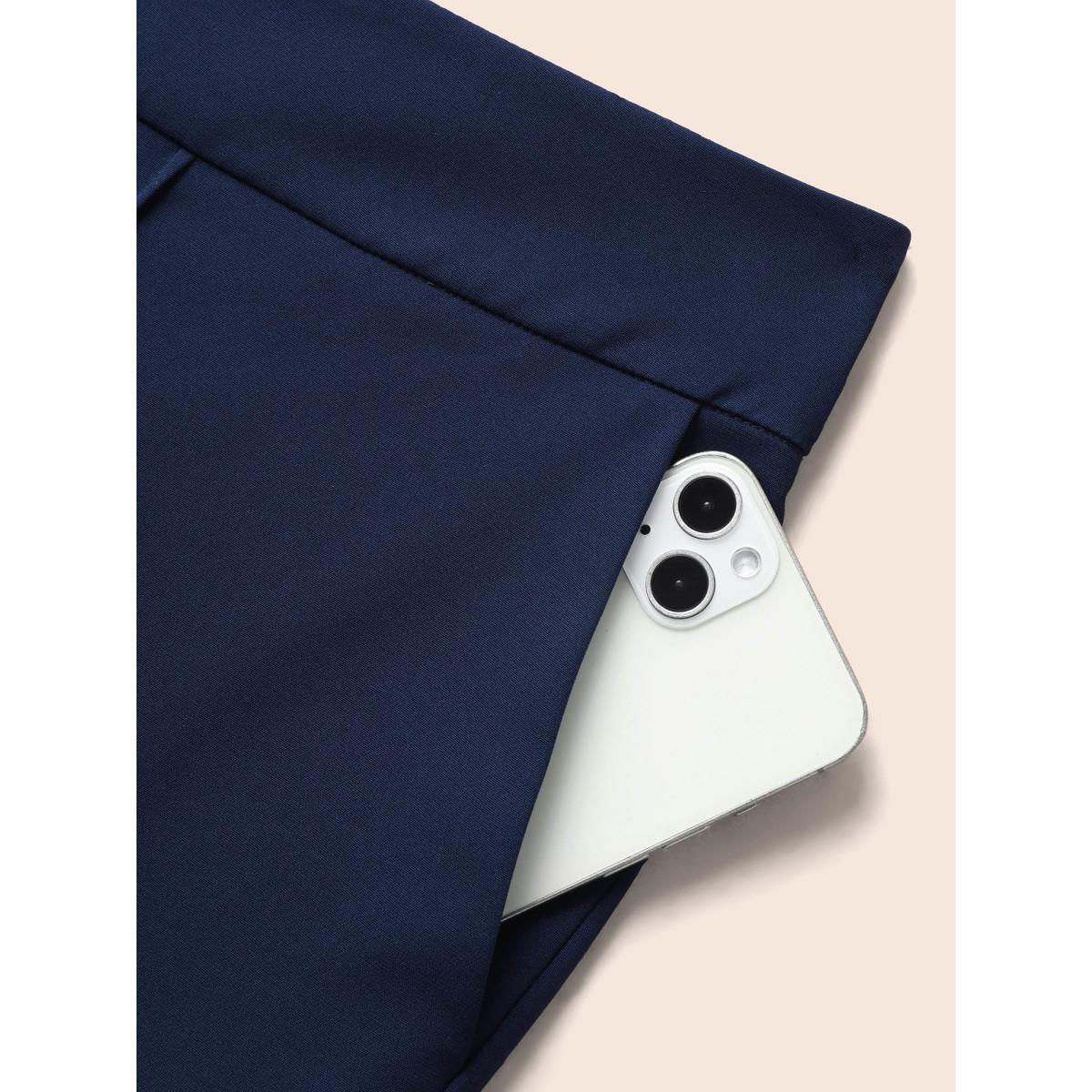 Plus Size Stretch Woven Metal Buckle Wide Leg Pants Women Indigo At the Office Wide Leg Mid Rise Work Pants BloomChic 14-16/1X Product Image