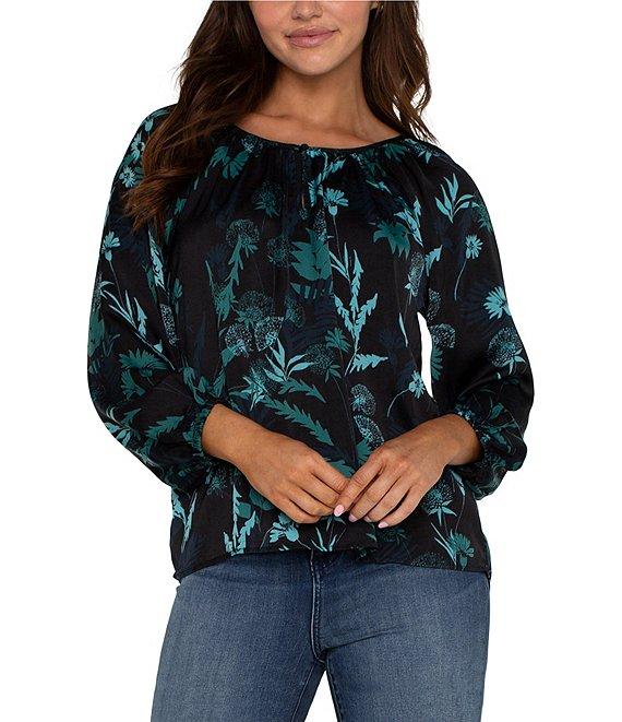 Liverpool Los Angeles Woven Shirred Long Sleeve Blouse Product Image