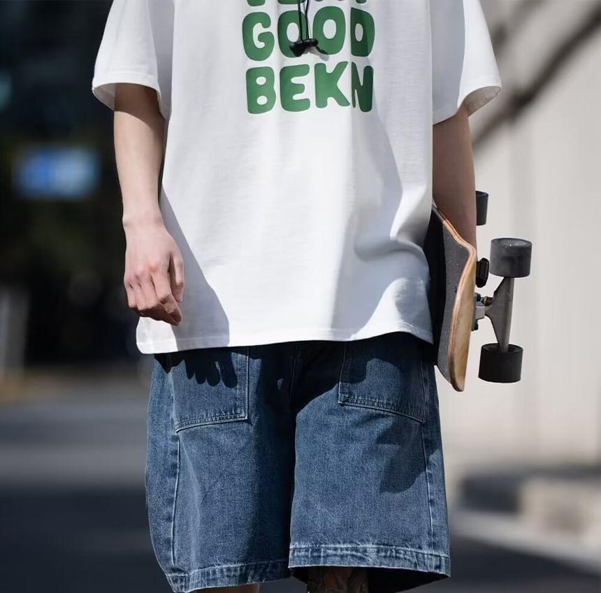 High Waist Wide Leg Denim Shorts Product Image