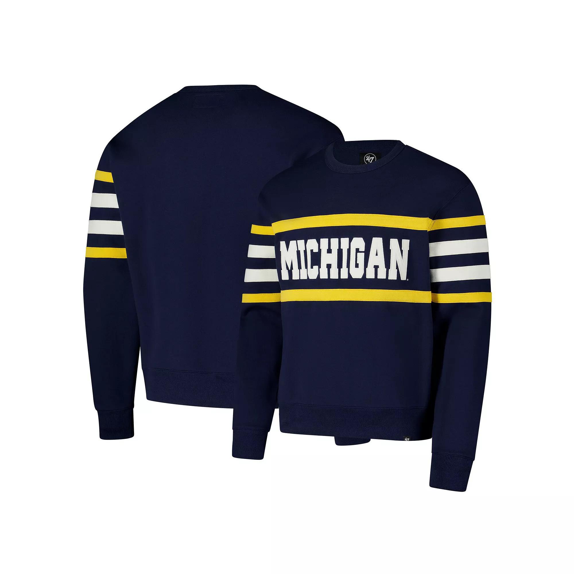 Men's '47 Navy Michigan Wolverines Coaches Collection Pullover Sweatshirt, Size: Large, Blue Product Image