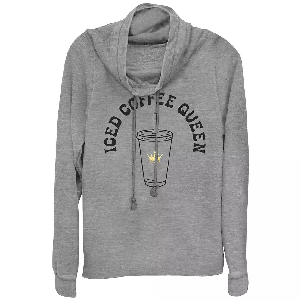 Women's Plus Iced Coffee Queen Cowlneck Graphic Lightweight Long Sleeve, Girl's,  Product Image
