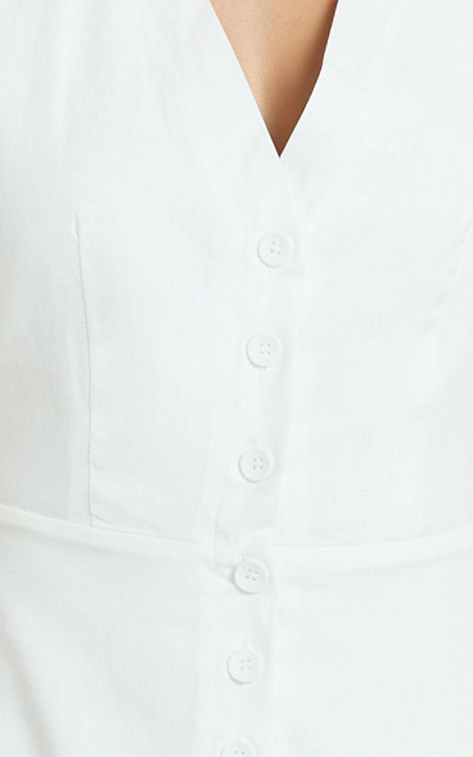 Sahar Mini Dress - Flutter Sleeve Button Through Dress in White Product Image