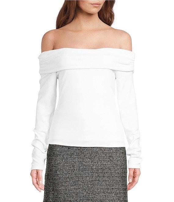 Every Knit Ruched Off Shoulder Long Sleeve Sweater Top Product Image