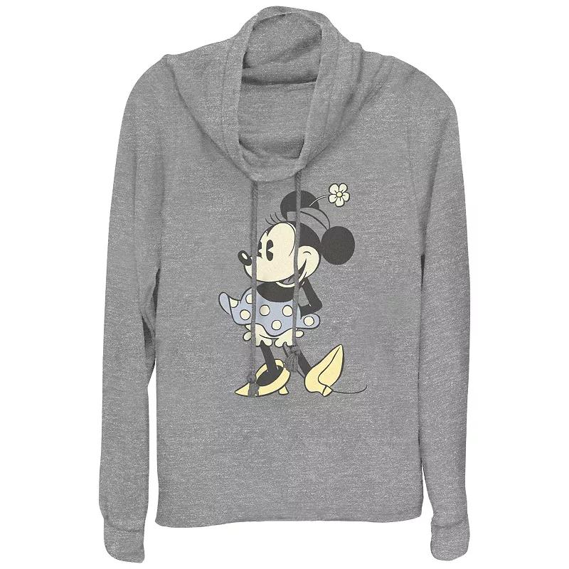 Disneys Minnie Mouse Classic Outfit Womens Cowlneck Graphic Lightweight Long Sleeve Gray Grey Product Image