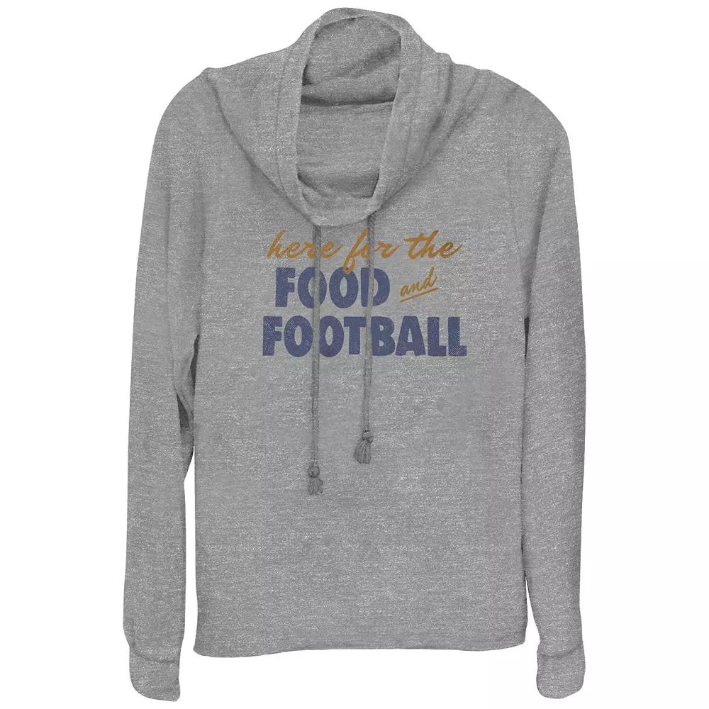 Women's Here For The Food And Football Cowlneck Graphic Lightweight Long Sleeve,  Product Image