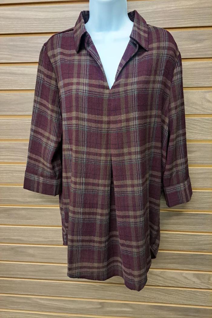 Plaid Collared V Neck Product Image
