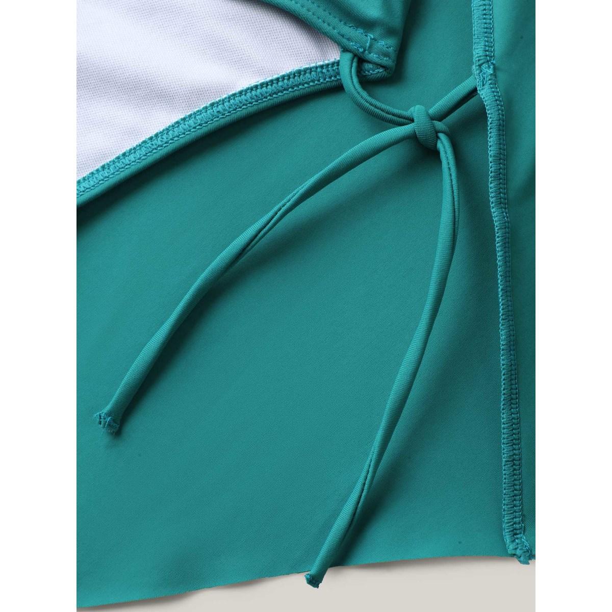 Plus Size Anti-Float Ties Crossstraps Backs Swim Dress Women's Swimwear Teal Beach Bodycon U-neck High stretch Curve Swim Dresses BloomChic 30/6X Product Image